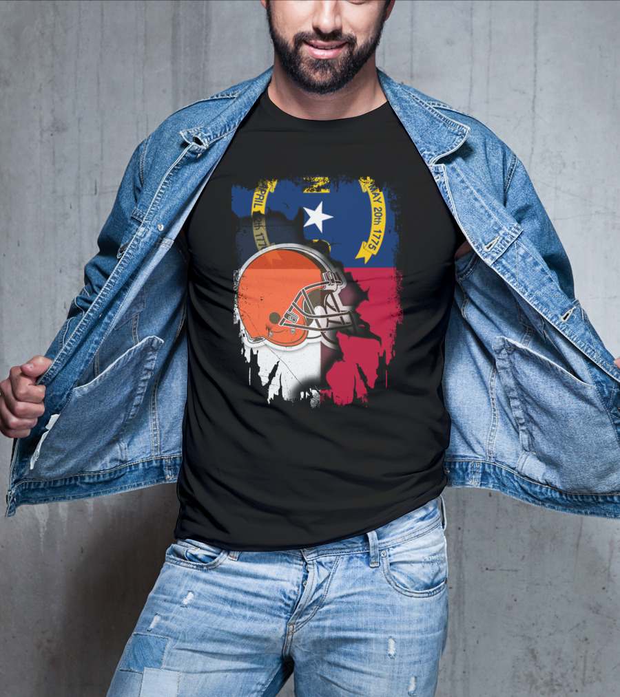 North Carolina State Flag Blended With Cleveland Browns Helmet T-Shirt