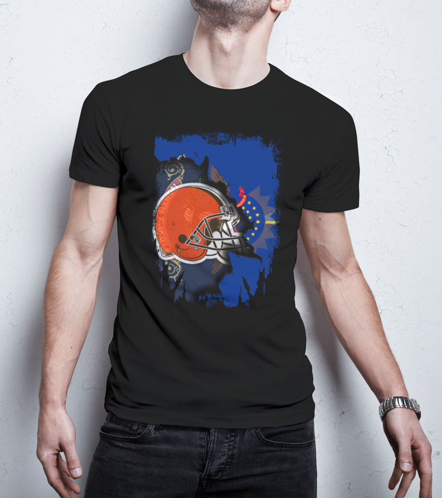 Together North Dakota With Cleveland Browns Helmet And State Flag Elements T-Shirt