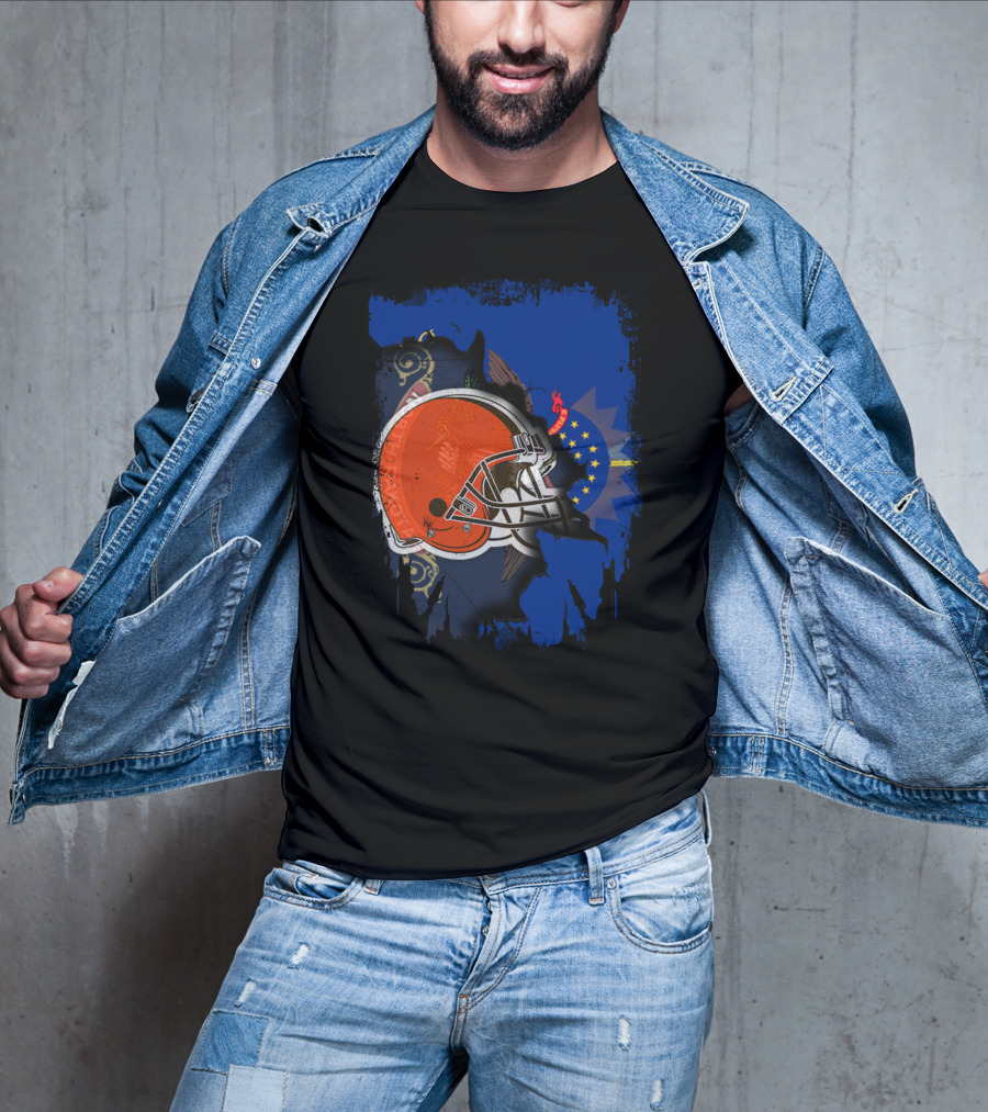 Together North Dakota With Cleveland Browns Helmet And State Flag Elements T-Shirt