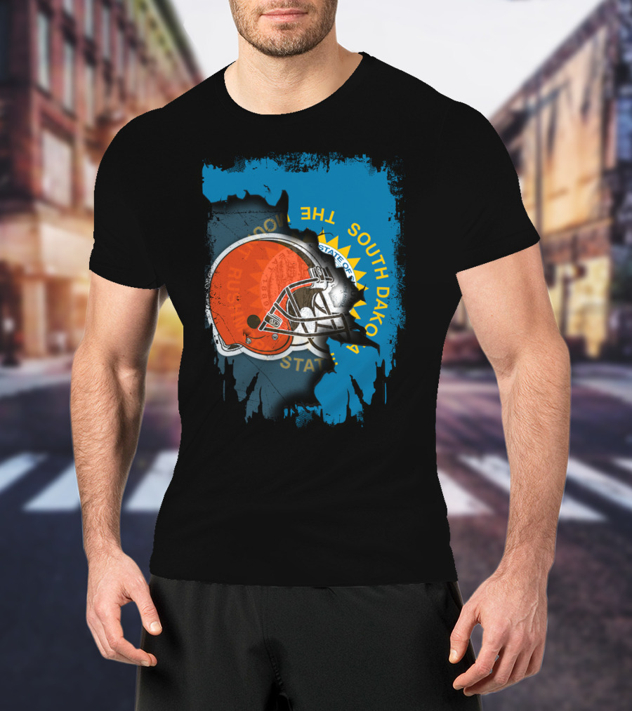 South Dakota State Flag With Cleveland Browns Helmet T-Shirt