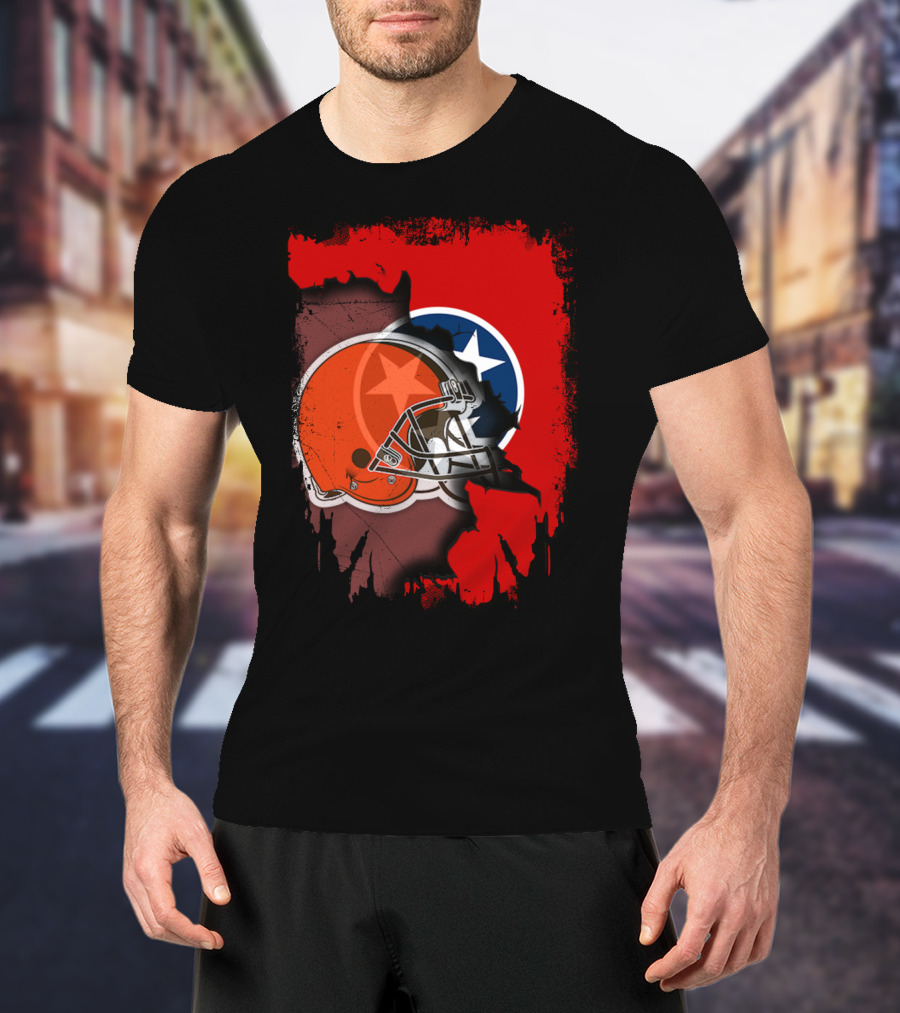 Together Tennessee With Browns Helmet And Tennessee Flag Background T-Shirt