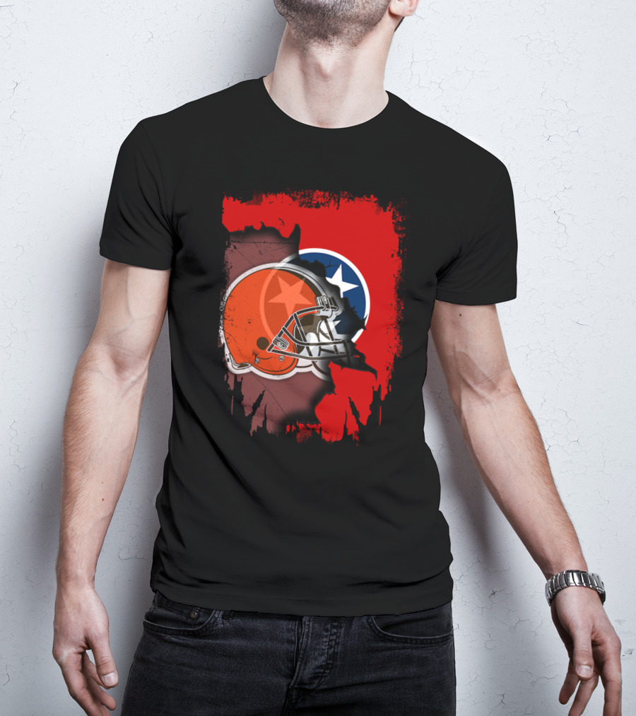 Together Tennessee With Browns Helmet And Tennessee Flag Background T-Shirt