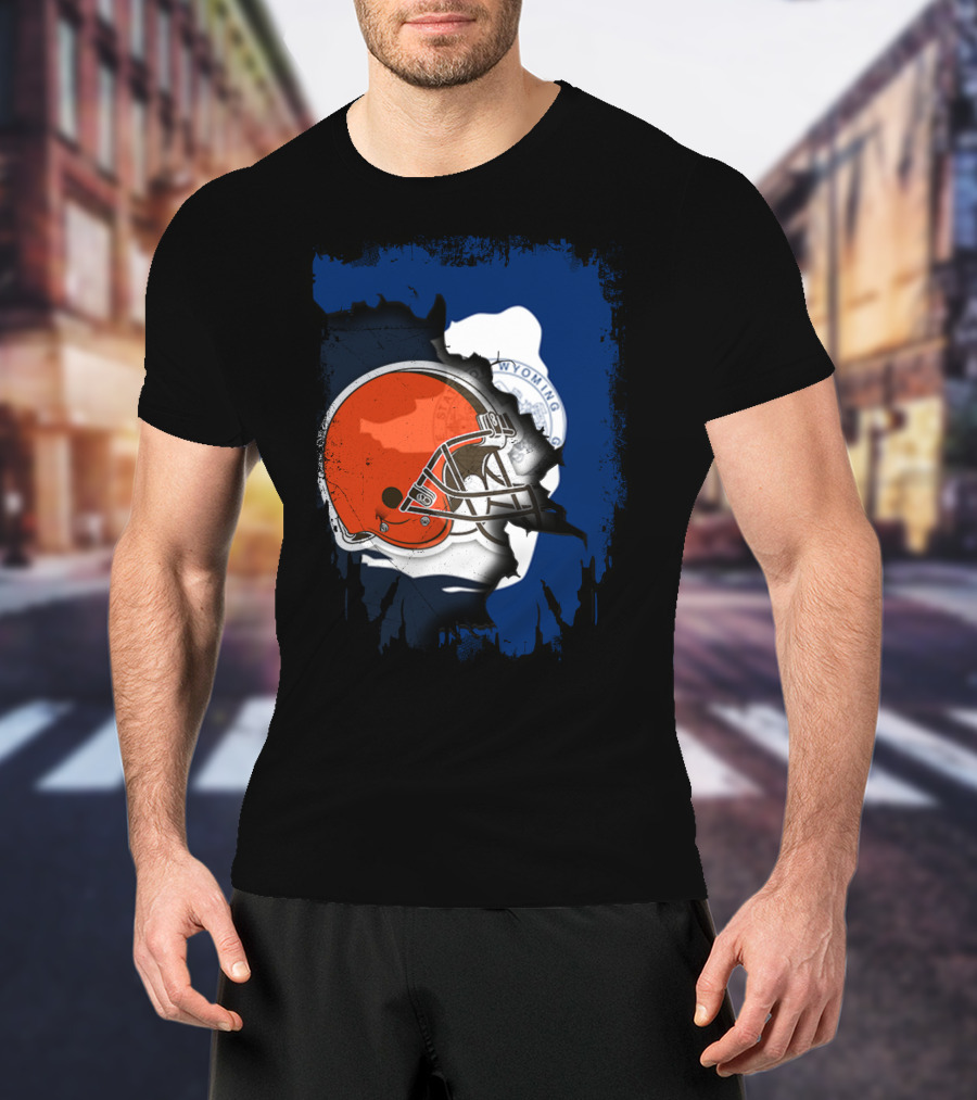 Together Wyoming With Cleveland Browns Helmet Fusion T-Shirt