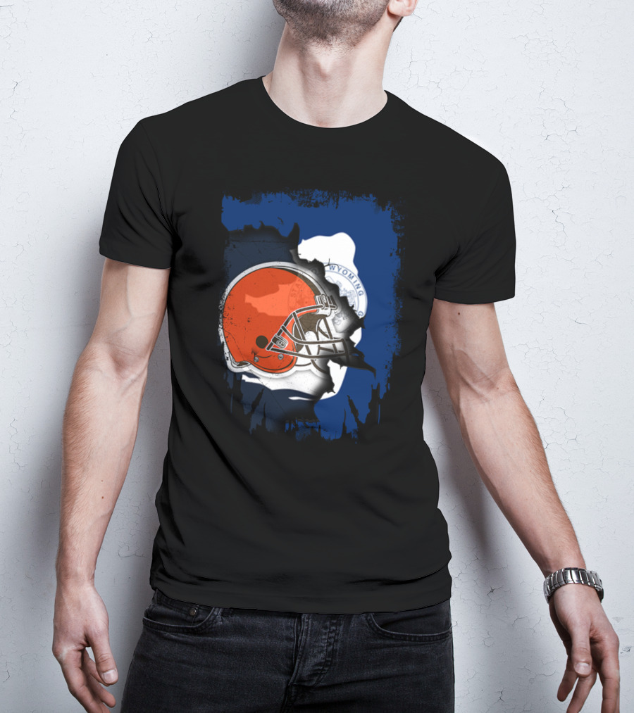 Together Wyoming With Cleveland Browns Helmet Fusion T-Shirt