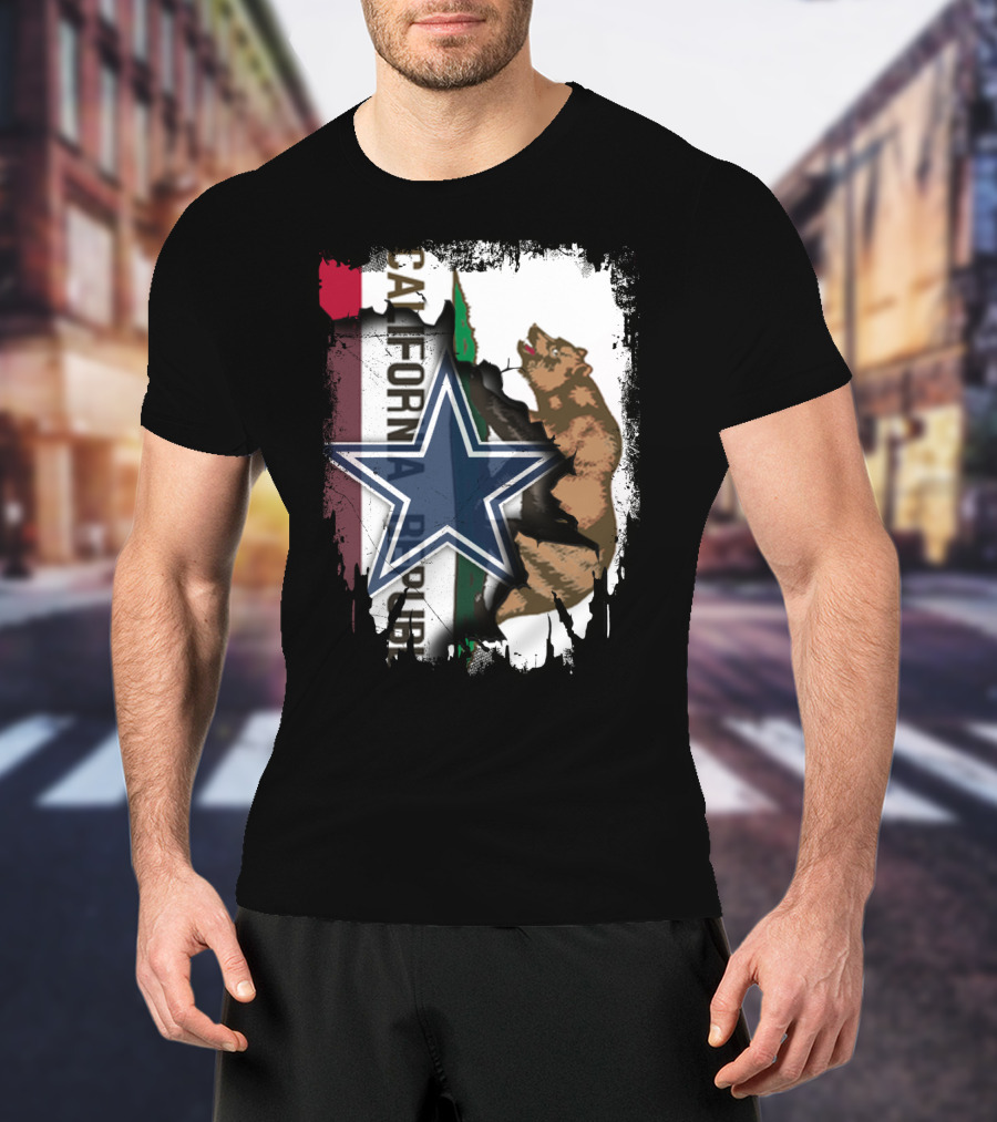 California Republic With Dallas Cowboys Star And Bear T-Shirt