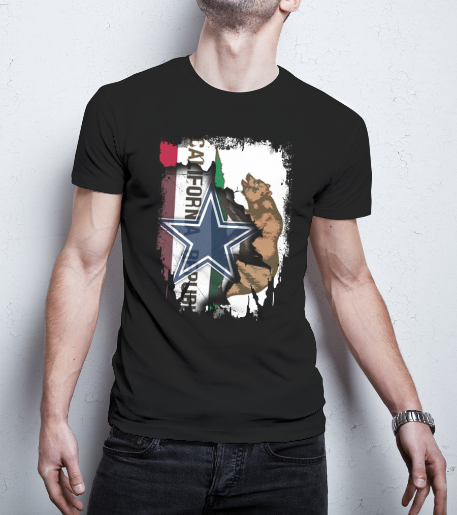 California Republic With Dallas Cowboys Star And Bear T-Shirt