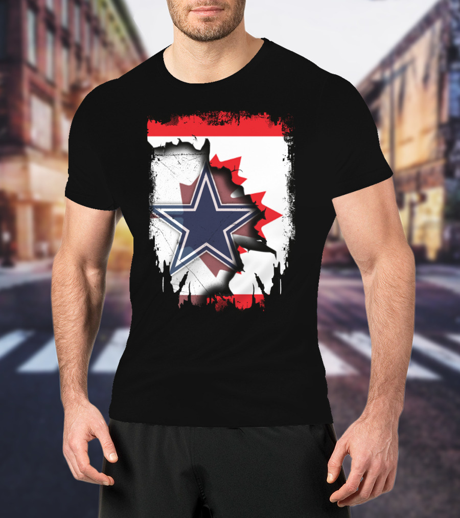 Dallas Cowboys Logo With Canadian Flag Background T-Shirt