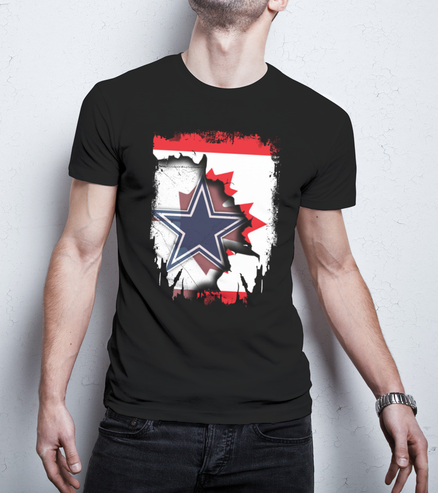 Dallas Cowboys Logo With Canadian Flag Background T-Shirt