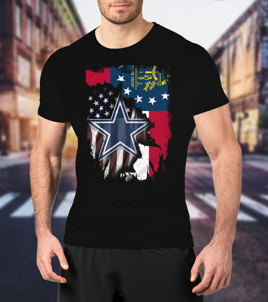 Georgia State Flag Background With Dallas Cowboys Star Overlaid T-Shirt