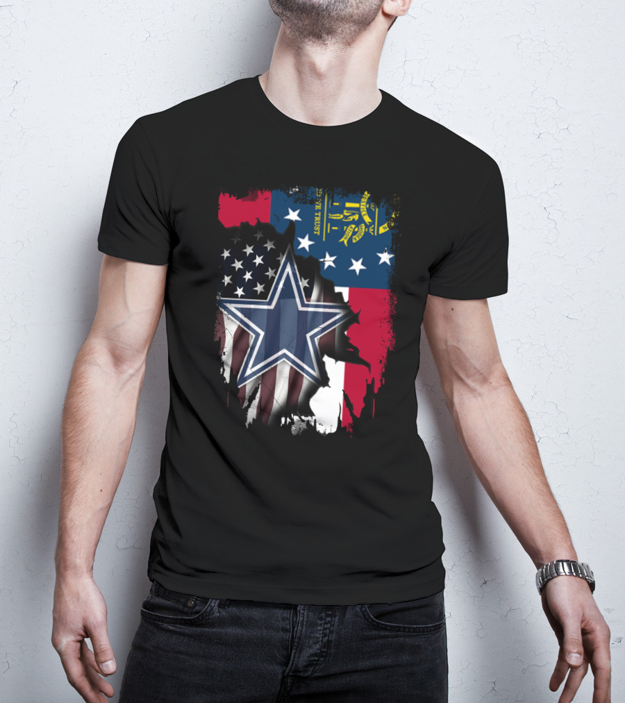 Georgia State Flag Background With Dallas Cowboys Star Overlaid T-Shirt