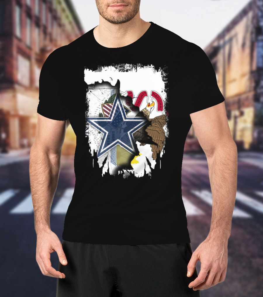 Illinois Flag And Dallas Cowboys Star Together T-Shirt