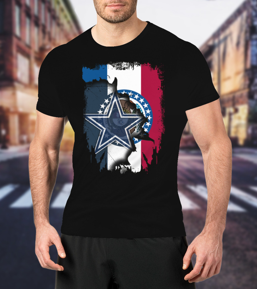 Missouri State Flag With Dallas Cowboys Star Logo Combination T-Shirt