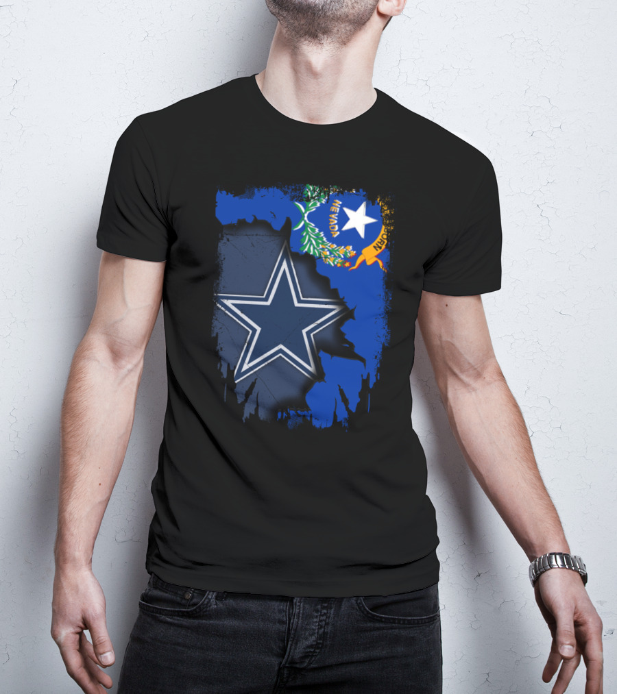 Nevada Map With Flag And Dallas Cowboys Star T-Shirt