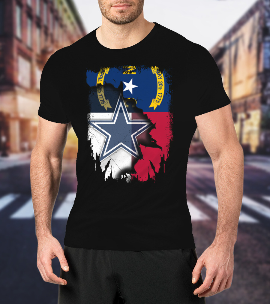 North Carolina Flag Overlay With Dallas Cowboys Star T-Shirt