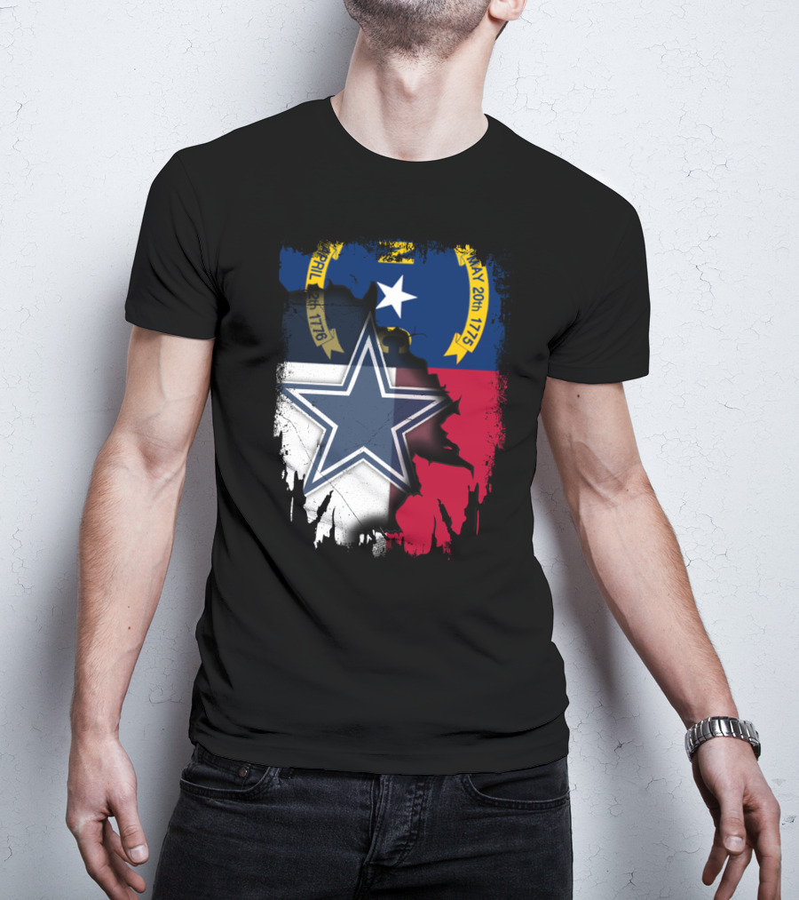 North Carolina Flag Overlay With Dallas Cowboys Star T-Shirt