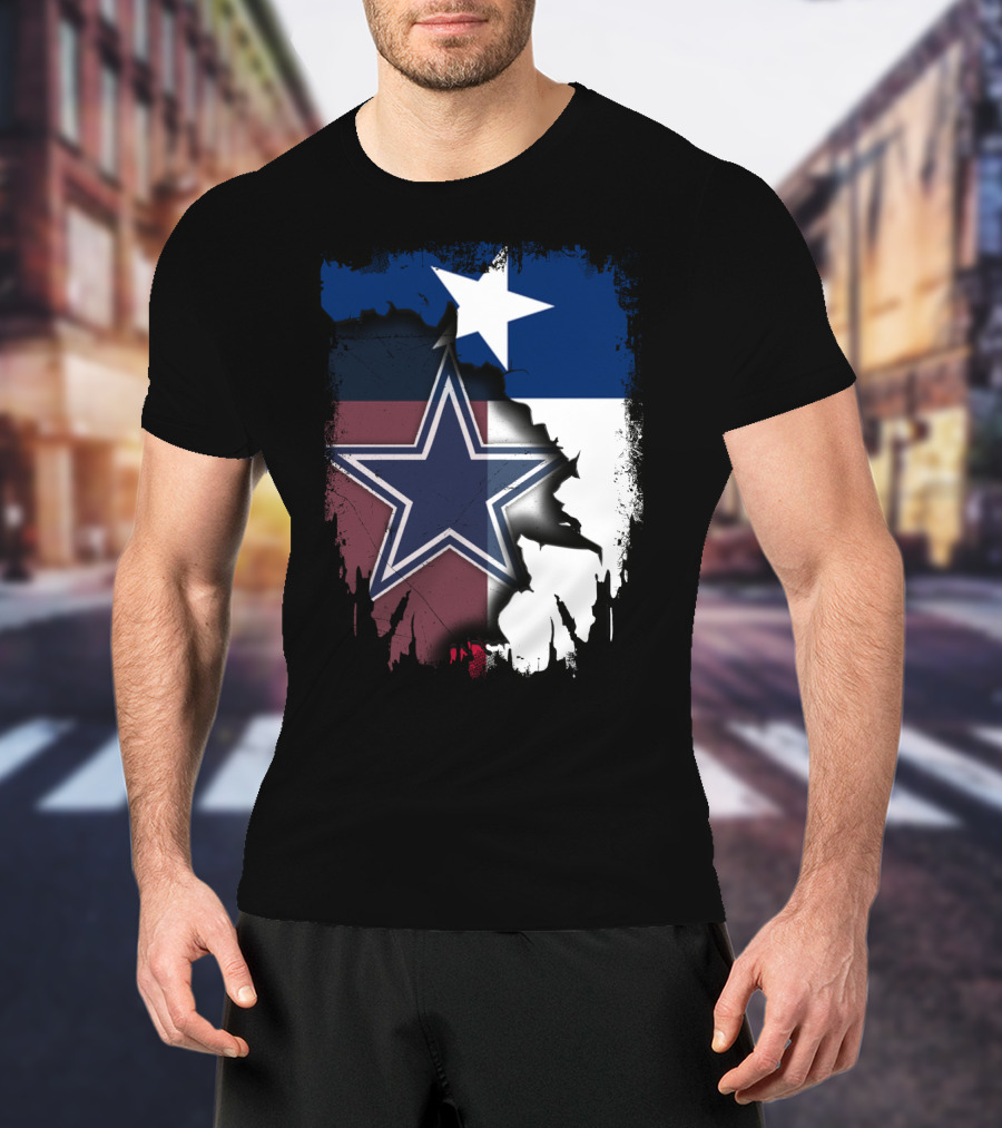 Cowboys Star Emblem On Texas Flag With Split Colors T-Shirt
