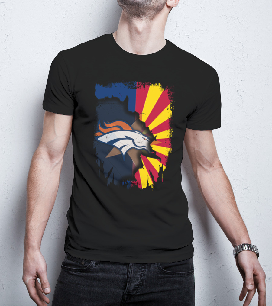 Arizona Flag And Denver Broncos Logo Fusion T-Shirt