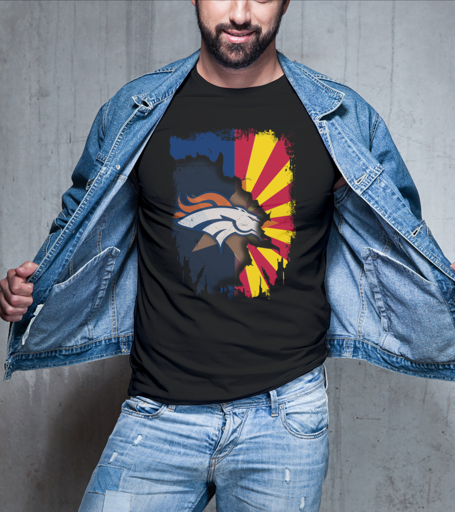 Arizona Flag And Denver Broncos Logo Fusion T-Shirt