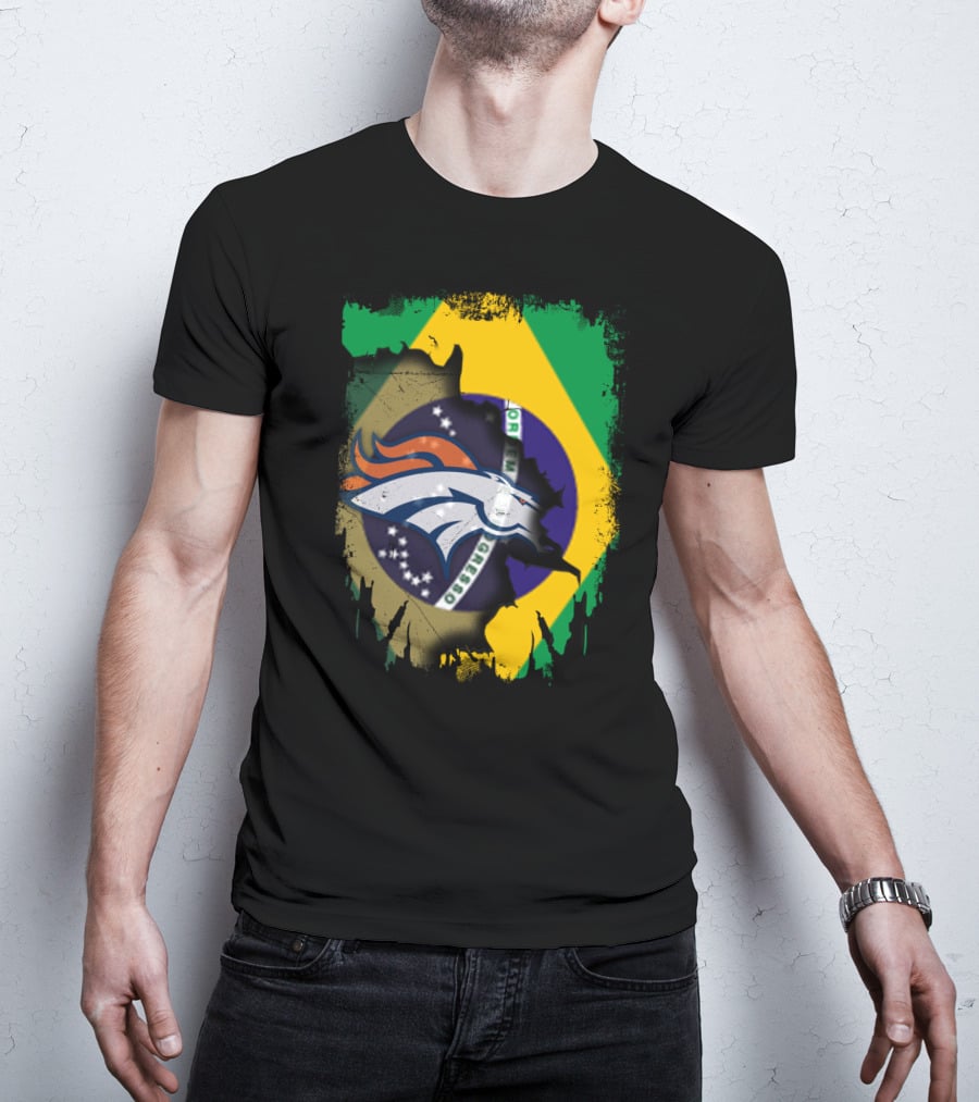 Brazilian Flag With Denver Broncos Logo Integration T-Shirt