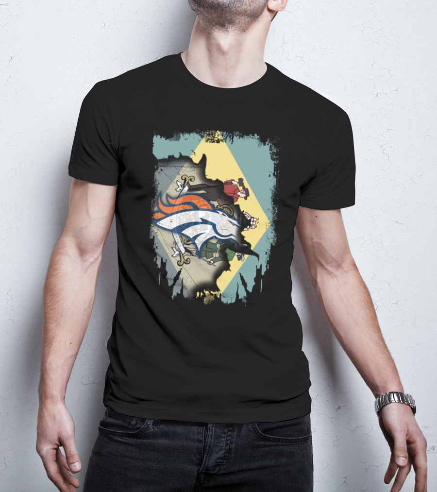 Delaware State Flag With Broncos Horse Logo Collaboration T-Shirt