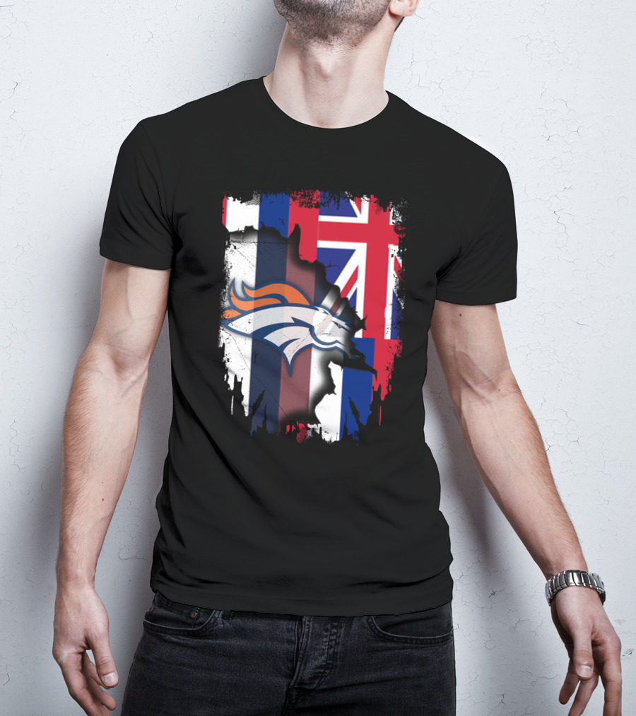 Together Hawaii Flag With Broncos Logo Fusion T-Shirt