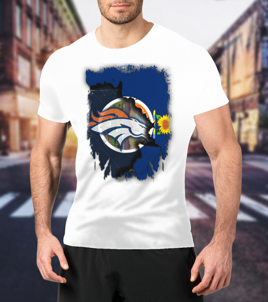 Kansas Sunflower With Broncos Logo Together T-Shirt