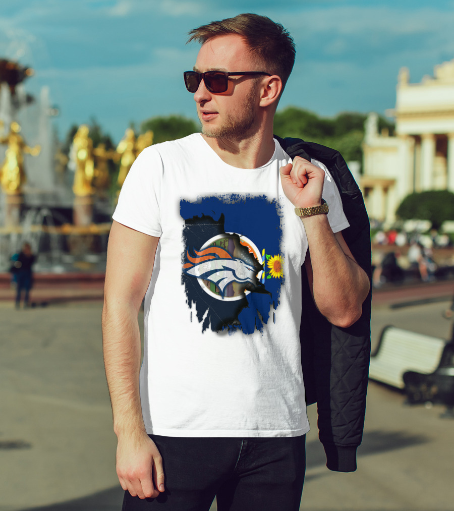 Kansas Sunflower With Broncos Logo Together T-Shirt