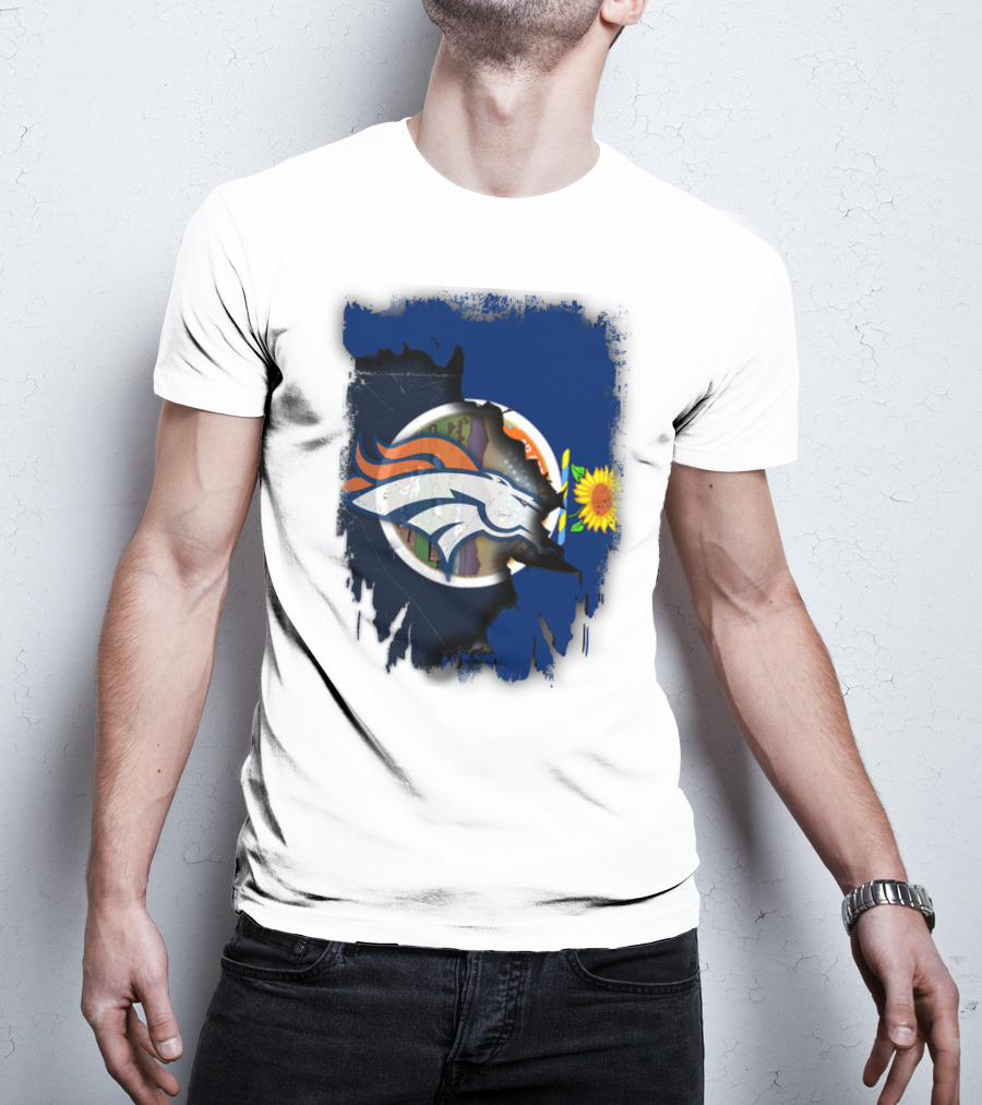 Kansas Sunflower With Broncos Logo Together T-Shirt