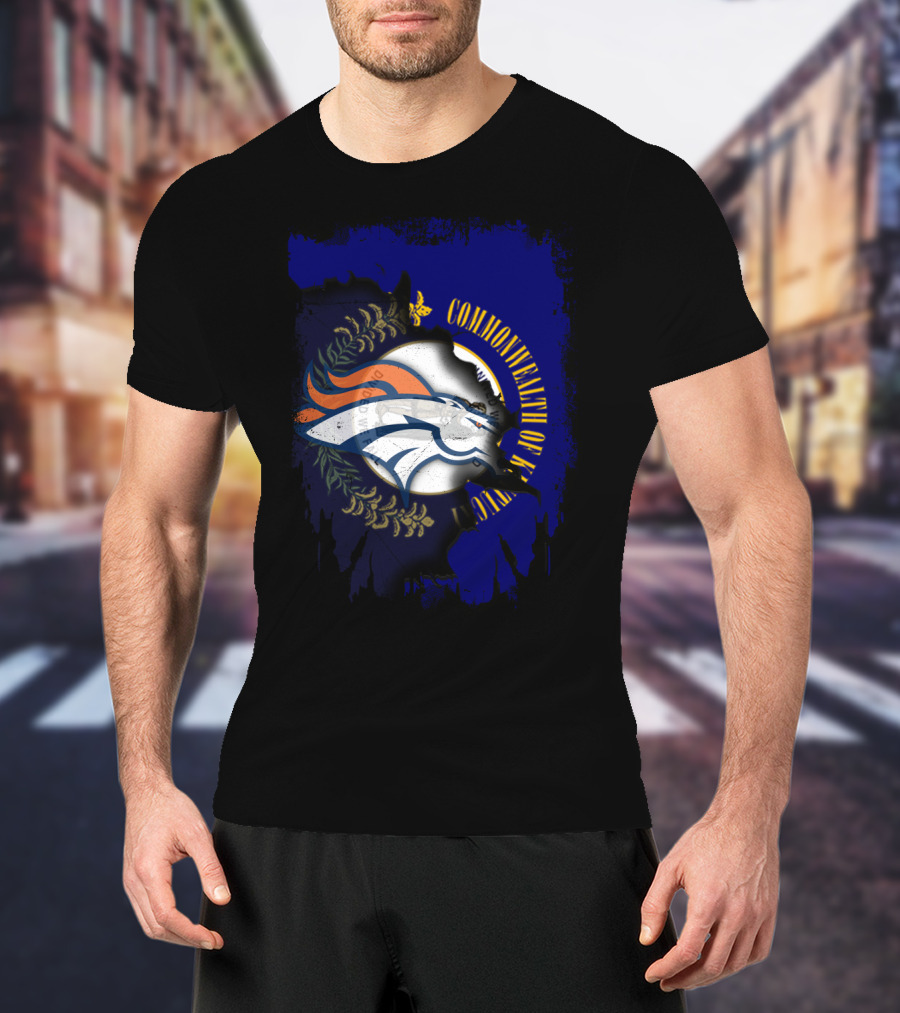 Commonwealth Of Kentucky With Broncos Logo Fusion T-Shirt
