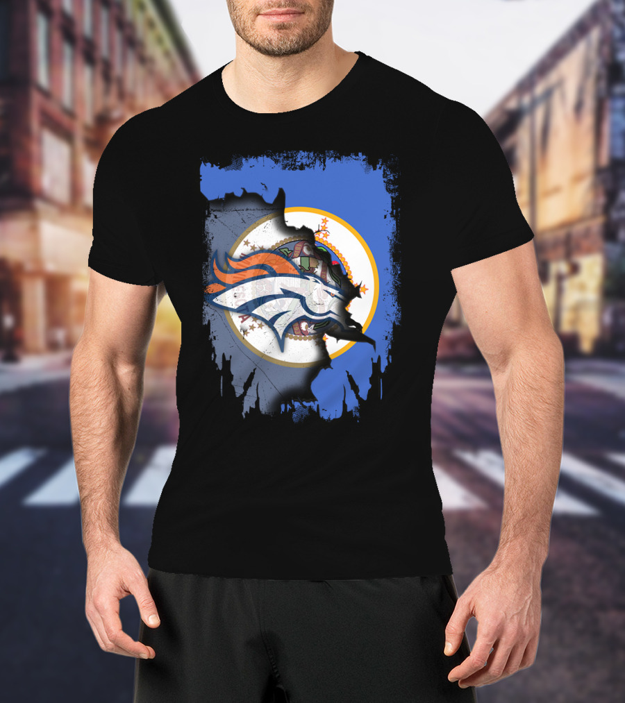Minnesota State With Broncos Logo Fusion T-Shirt