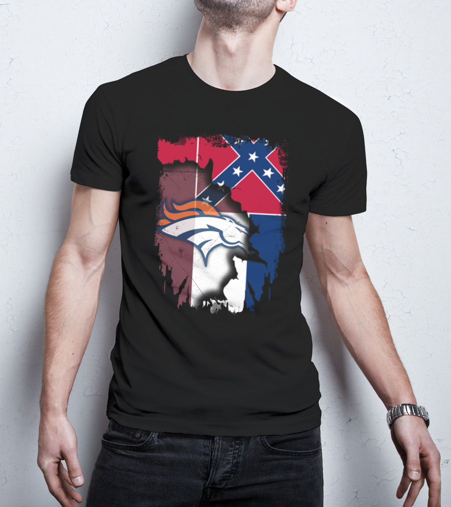 Together Mississippi With Broncos Flag Fusion T-Shirt