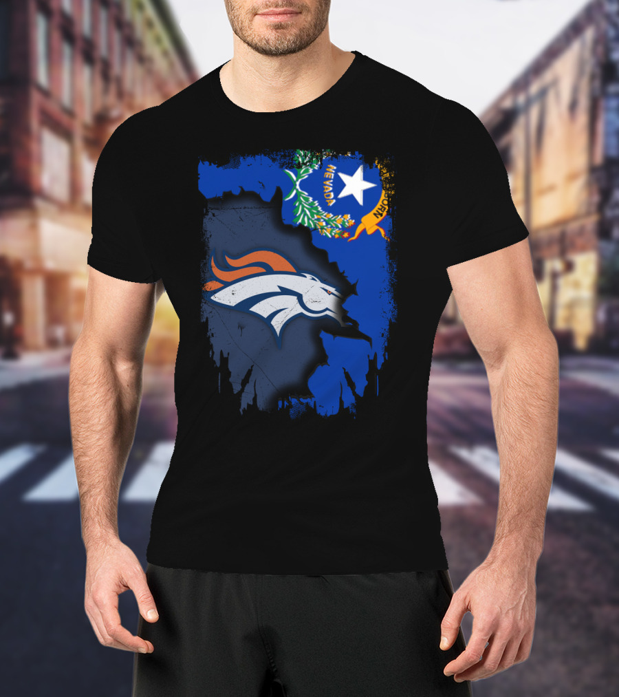 Nevada Proud With Broncos Spirit And State Flag T-Shirt