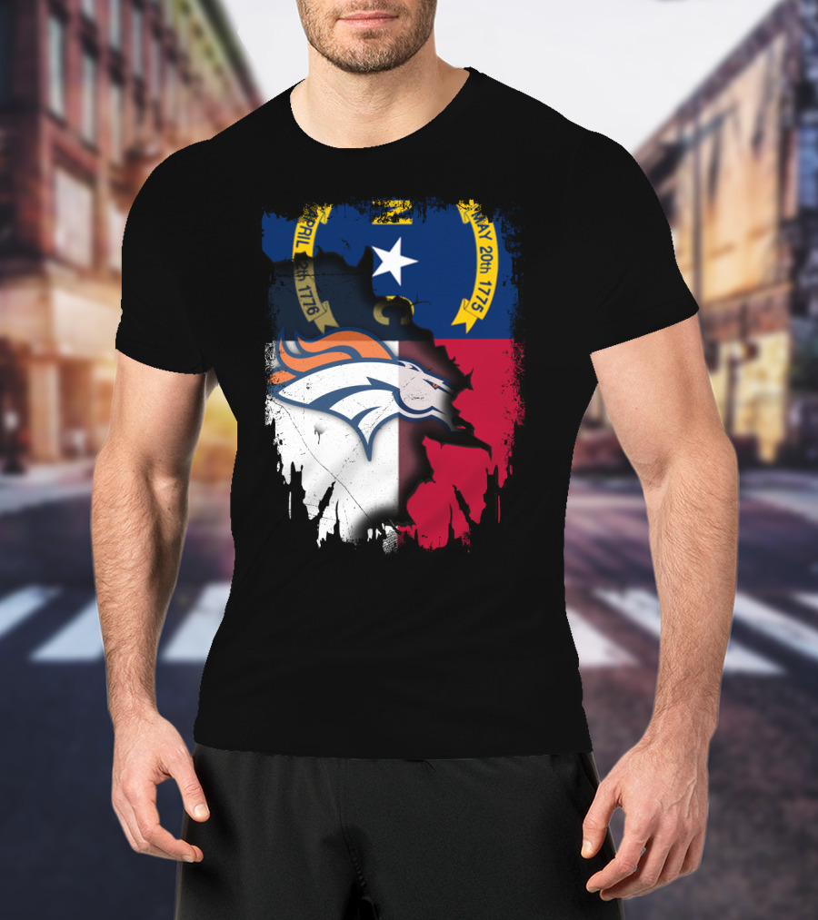 North Carolina State Flag With Broncos Emblem T-Shirt