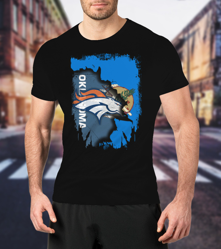 Oklahoma Flag With Denver Broncos Logo Integration T-Shirt