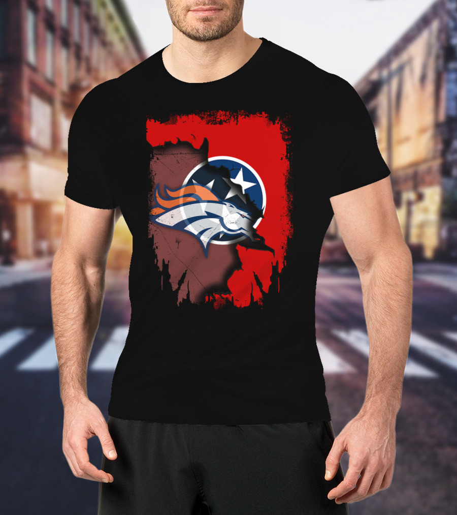 Together Tennessee Map With Broncos And Tri-Star Emblem T-Shirt