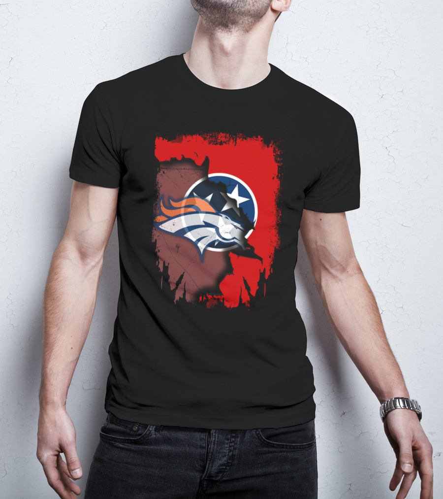 Together Tennessee Map With Broncos And Tri-Star Emblem T-Shirt