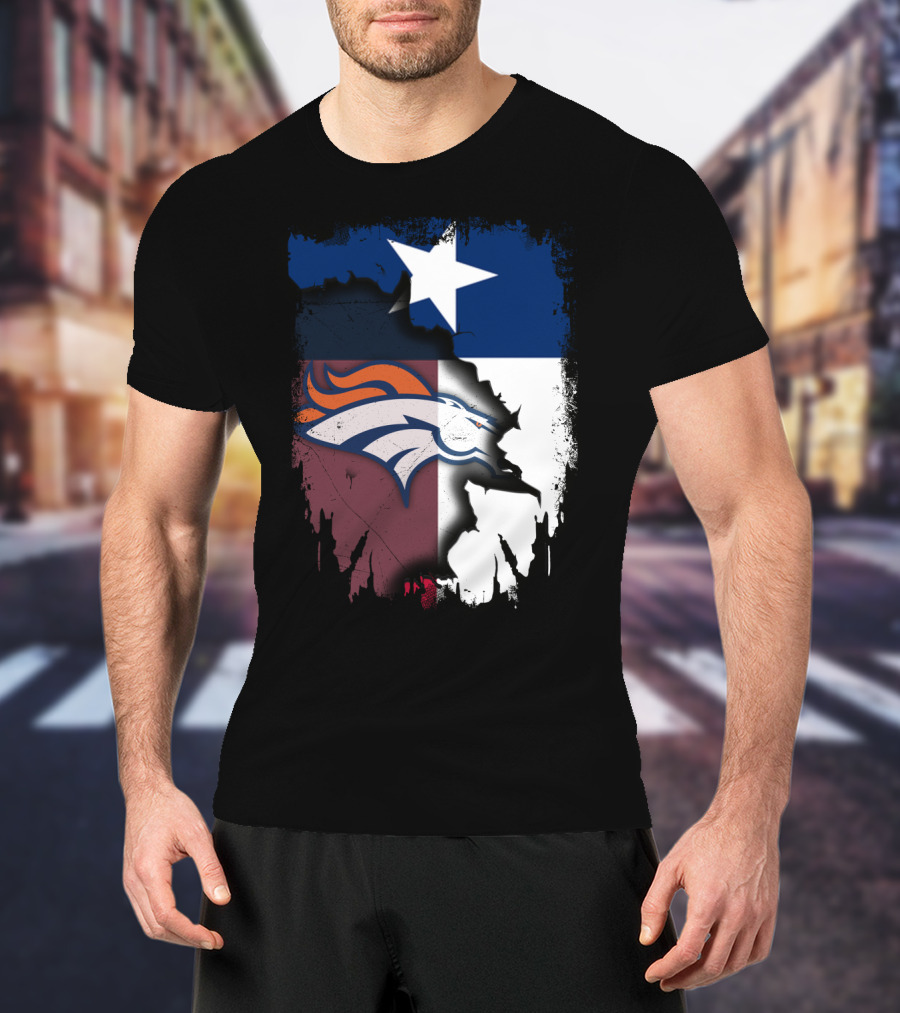 Together Texas Denver Broncos Texas Flag T-Shirt