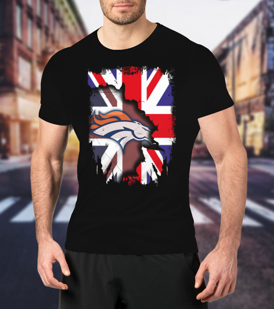 United Kingdom Flag With Broncos Logo Fusion T-Shirt