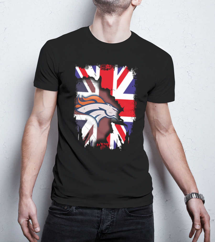 United Kingdom Flag With Broncos Logo Fusion T-Shirt