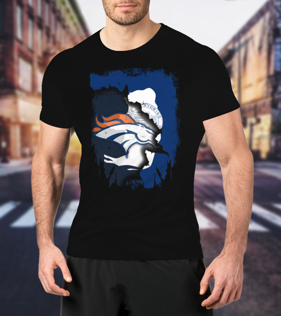 Wyoming United With Denver Broncos Iconic Emblem T-Shirt