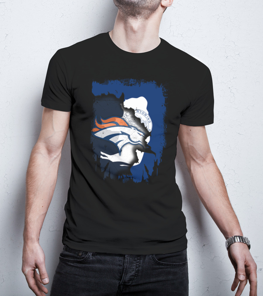 Wyoming United With Denver Broncos Iconic Emblem T-Shirt