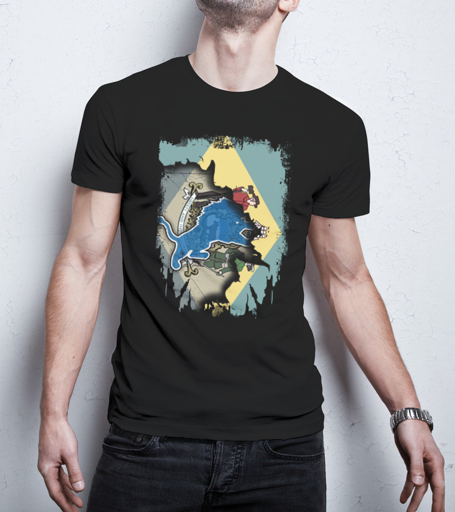 Delaware State Crest With Blue Lions And Tri-Color Background T-Shirt