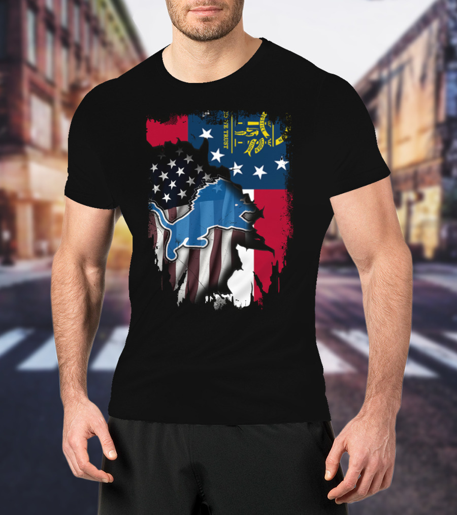 Together Georgia Detroit Lions American Flag Overlay T-Shirt