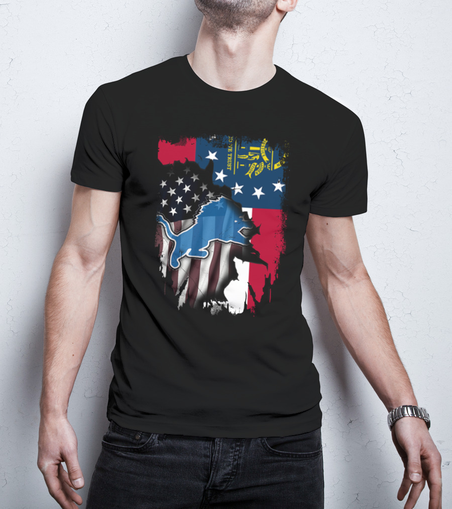 Together Georgia Detroit Lions American Flag Overlay T-Shirt