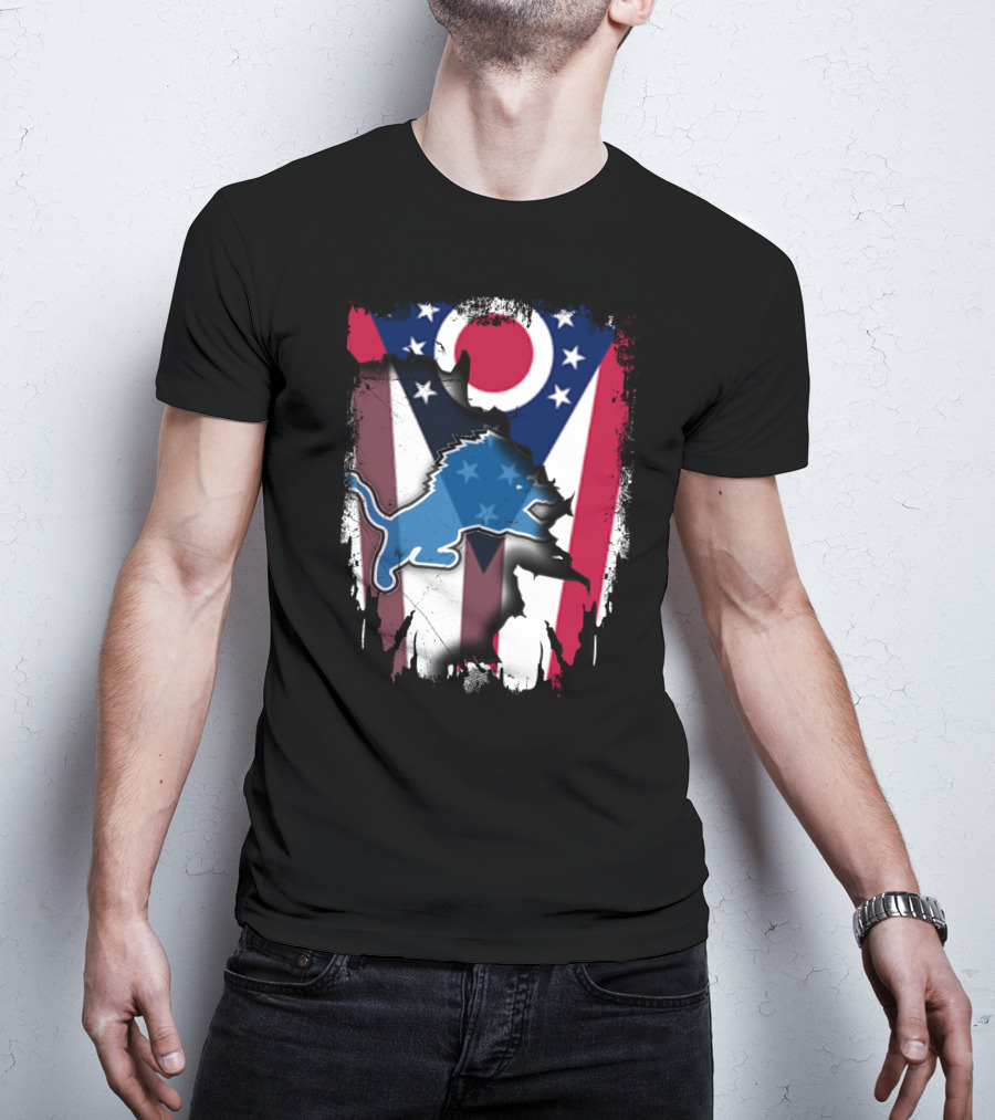Ohio Flag With Detroit Lions Star-Spangled T-Shirt