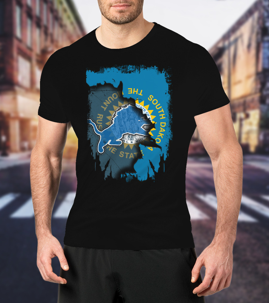 South Dakota With Detroit Lions State Pride T-Shirt