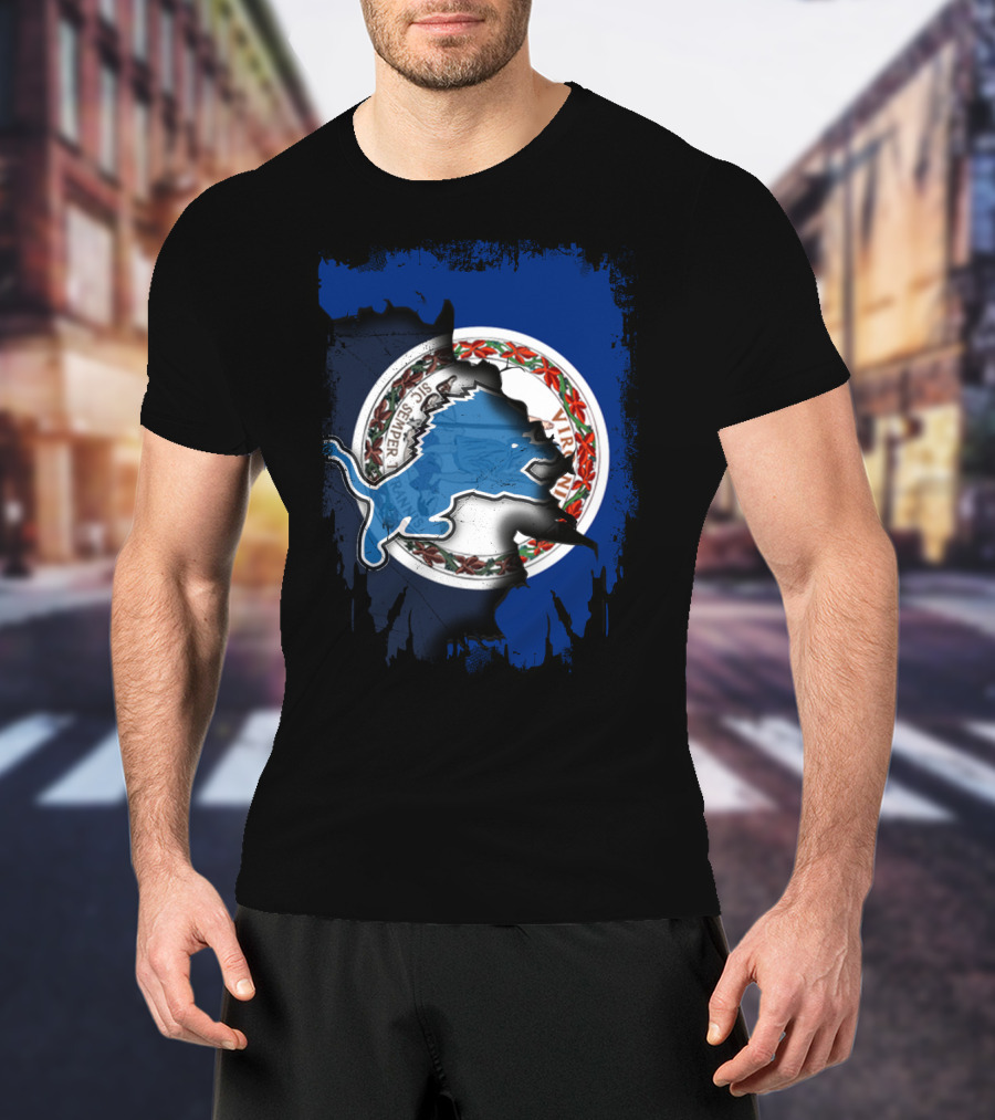 Virginia Detroit Lions Logo Fusion With State Seal T-Shirt