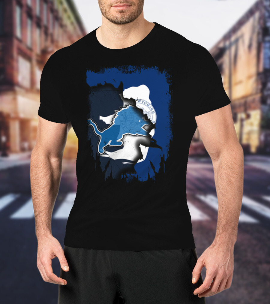 Wyoming Pride With Blue Lion Emblem T-Shirt