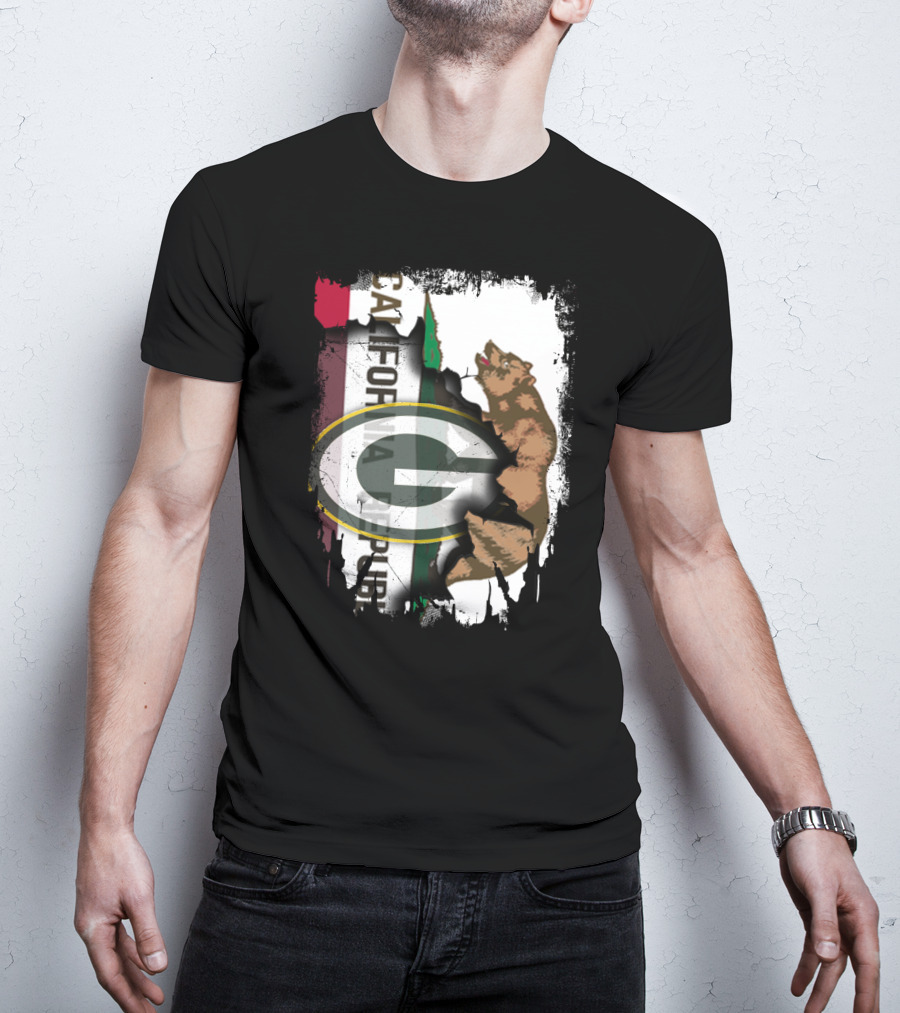 California Republic With Green Bay Packers Logo And Bear T-Shirt