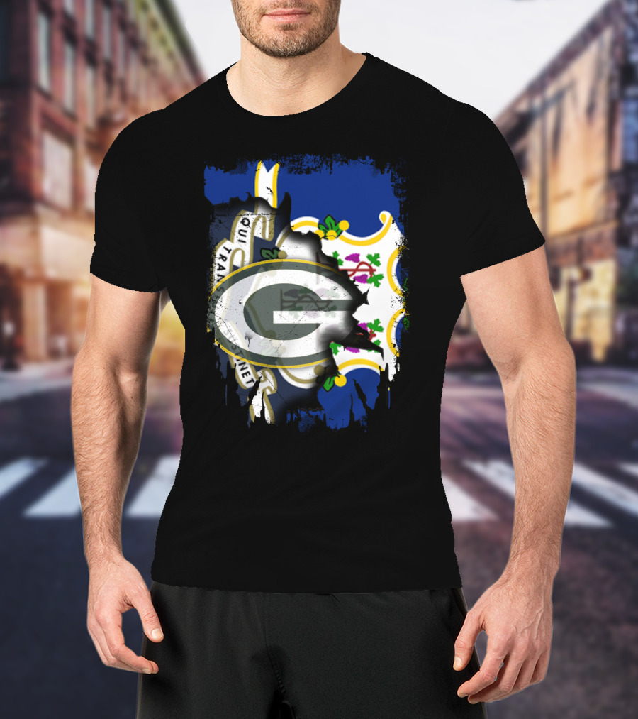 Connecticut Pride With Green Bay Packers Logo Fusion T-Shirt